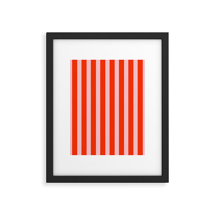 Vertical Stripes Bold Fun Basic Pattern in Orange and Pink Framed Art Print Gallery Image 1