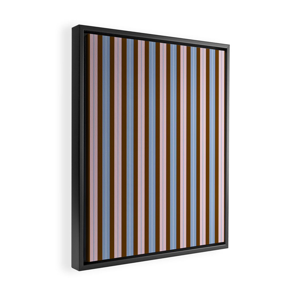 Vertical Stripes Double Stripe Pattern in Pastel Blue Pink Brown Framed Canvas Print Gallery Image 2