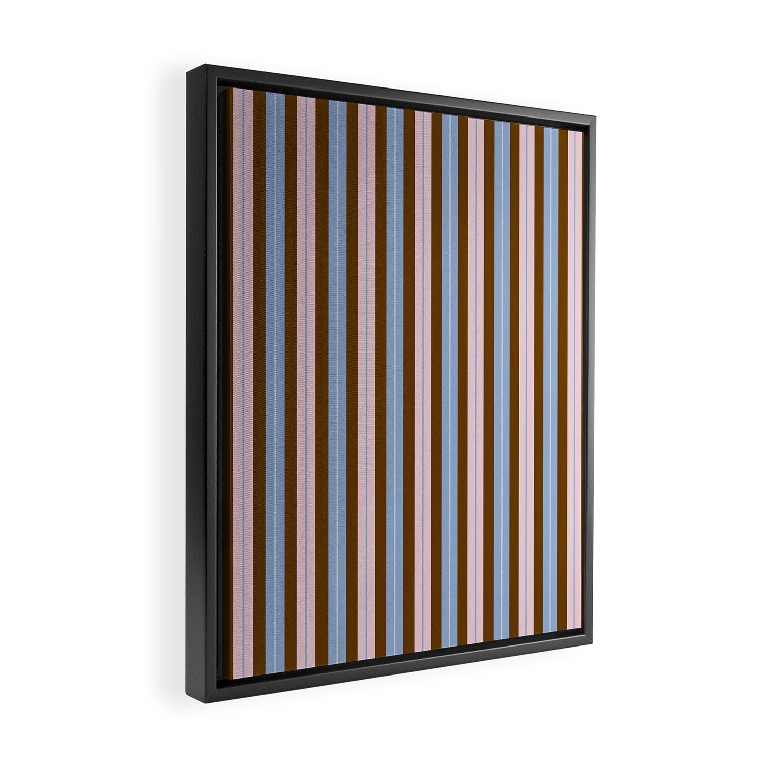 Vertical Stripes Double Stripe Pattern in Pastel Blue Pink Brown Framed Canvas Print Gallery Image 2