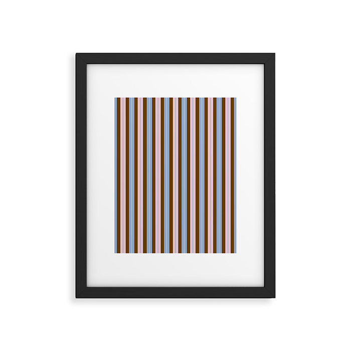Vertical Stripes Double Stripe Pattern in Pastel Blue Pink Brown Framed Art Print Gallery Image 1