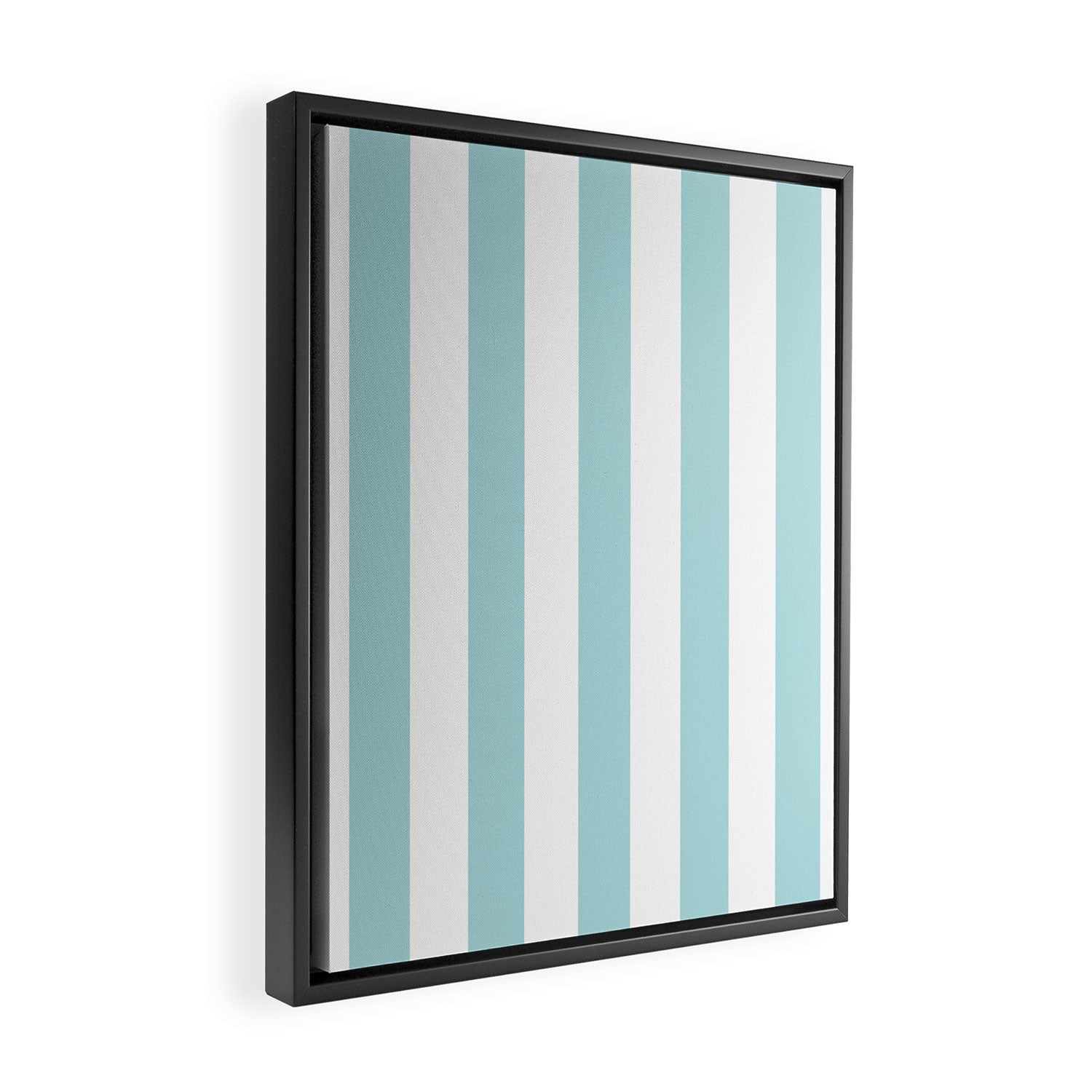 Vertical Stripes in Light Robins Egg Blue and White Framed Canvas Print Gallery Image 2