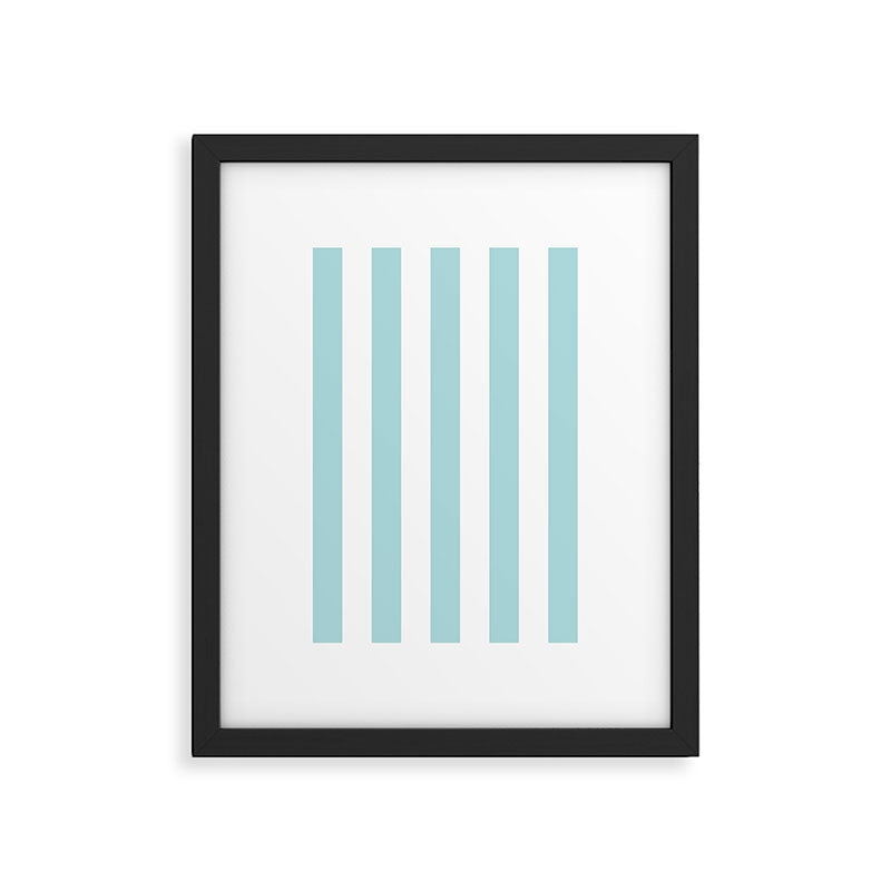 Vertical Stripes in Light Robins Egg Blue and White Framed Art Print Gallery Image 6