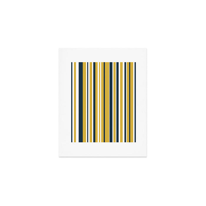 Vertical Stripes in Navy Blue, Mustard Yellow, and White Art Print Gallery Image 1