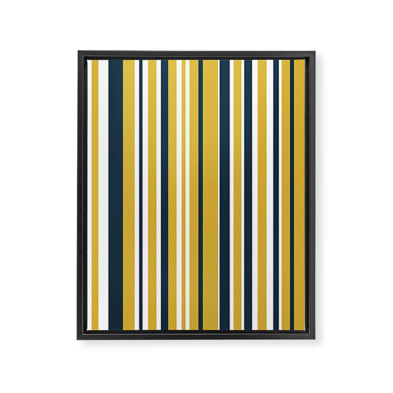 Vertical Stripes in Navy Blue, Mustard Yellow, and White Framed Canvas Print Gallery Image 8