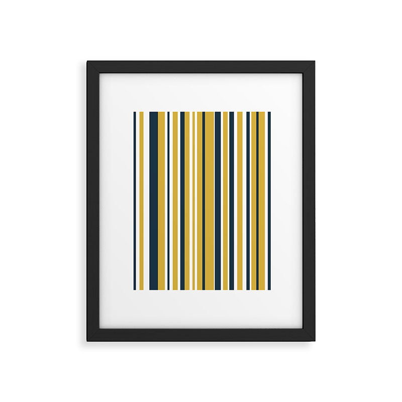 Vertical Stripes in Navy Blue, Mustard Yellow, and White Framed Art Print Gallery Image 4