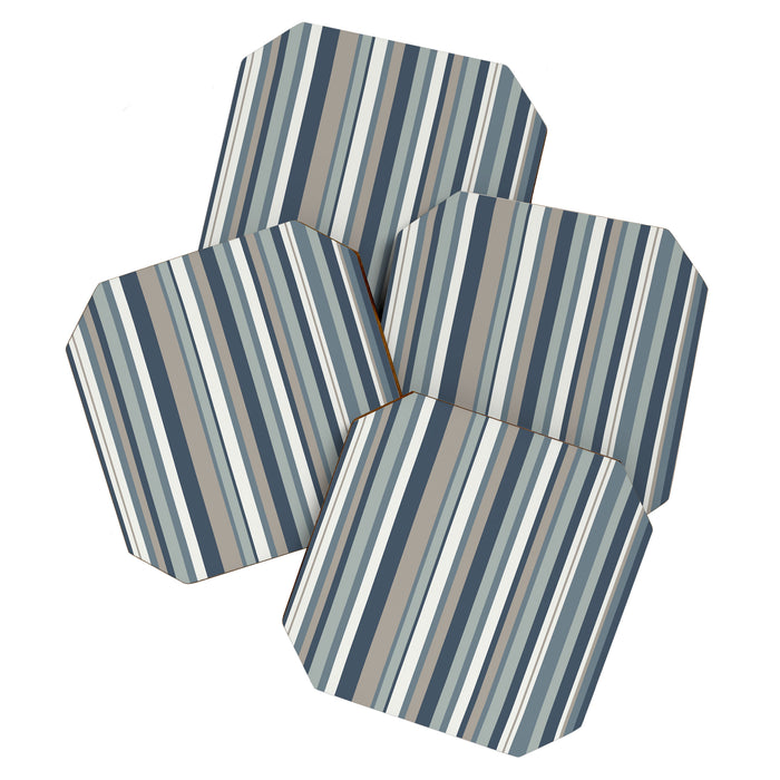 Vertical Stripes in Neutral Blue Gray Shades Coaster Gallery Image 1