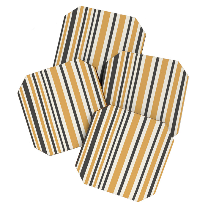 Vertical Stripes Muted Gold and Charcoal Variable Retro Modern Stripe Pattern Coaster Gallery Image 1