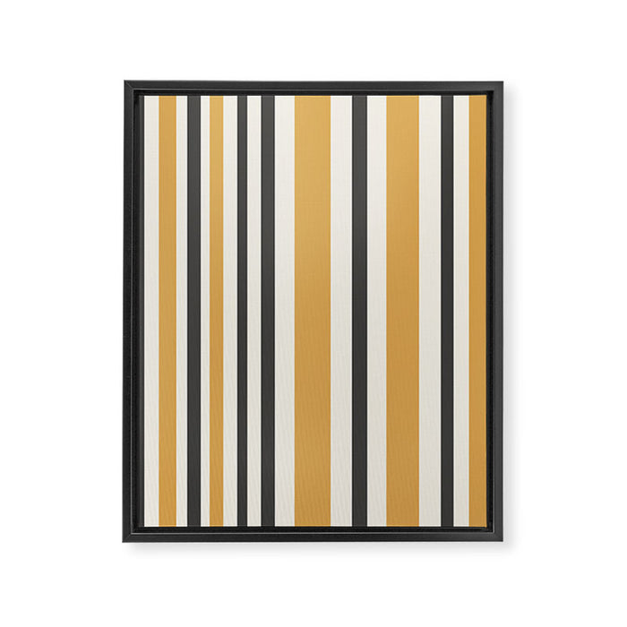 Vertical Stripes Muted Gold and Charcoal Variable Retro Modern Stripe Pattern Framed Canvas Print Gallery Image 1