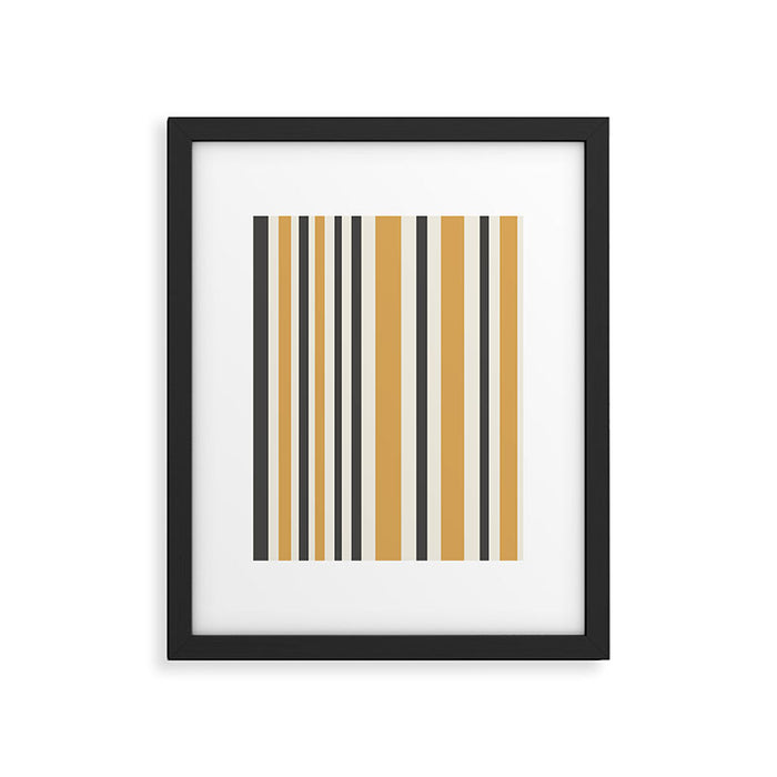 Vertical Stripes Muted Gold and Charcoal Variable Retro Modern Stripe Pattern Framed Art Print Gallery Image 1