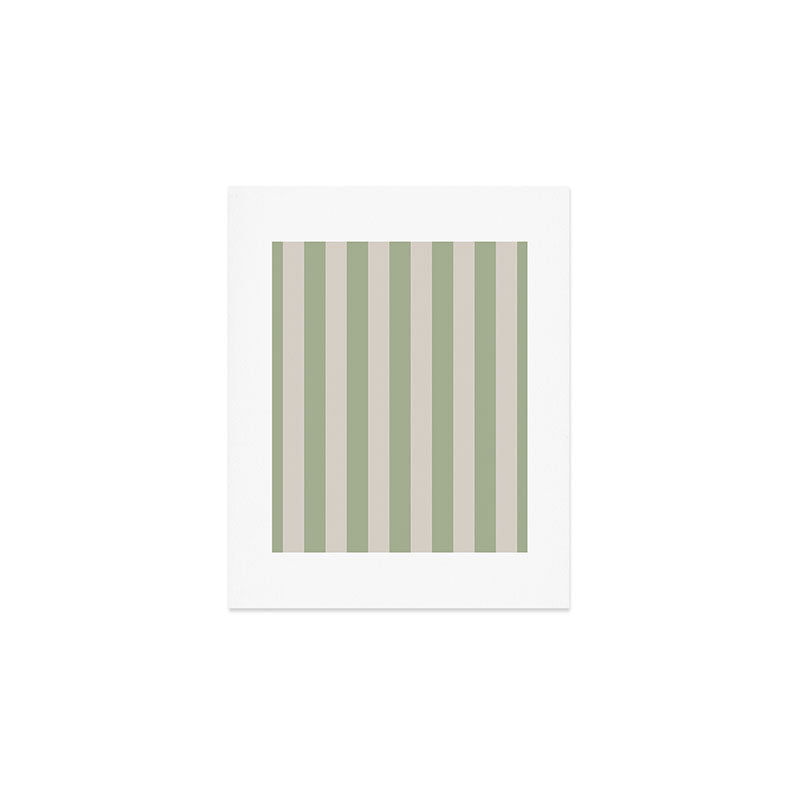 Vertical Stripes Narrow Pattern in Sage and Beige Art Print Gallery Image 1