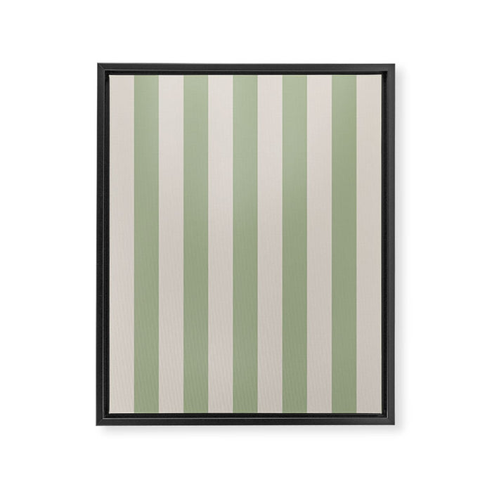 Vertical Stripes Narrow Pattern in Sage and Beige Framed Canvas Print Gallery Image 1