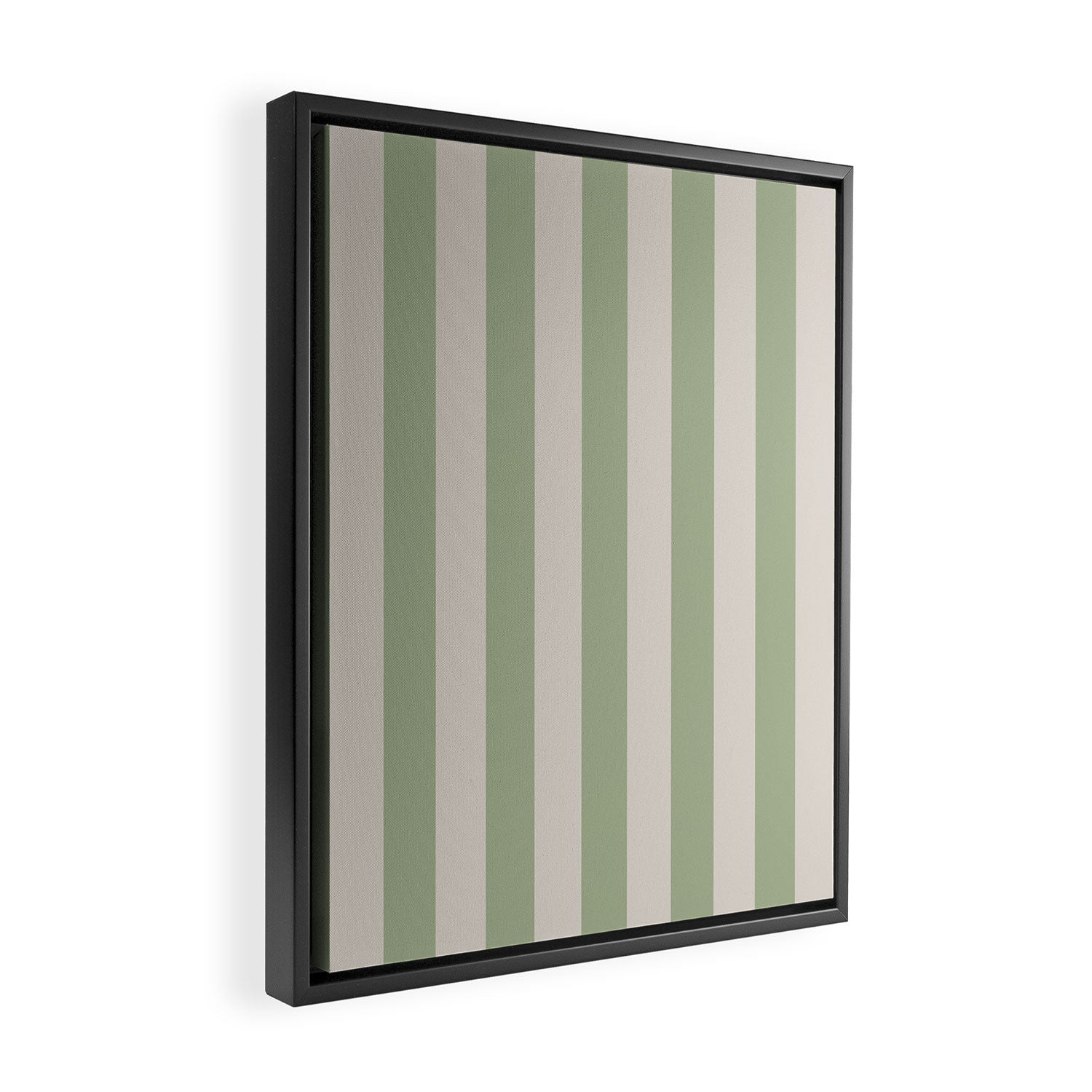 Vertical Stripes Narrow Pattern in Sage and Beige Framed Canvas Print Gallery Image 2