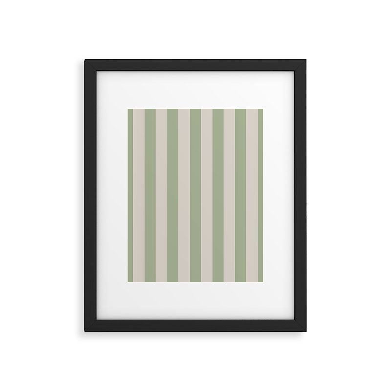 Vertical Stripes Narrow Pattern in Sage and Beige Framed Art Print Gallery Image 6