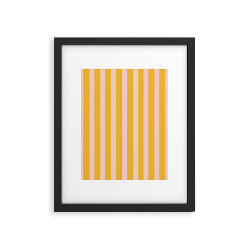 Vertical Stripes Pattern in Mustard Yellow Orange and Light Blush Pink Framed Art Print Gallery Image 5