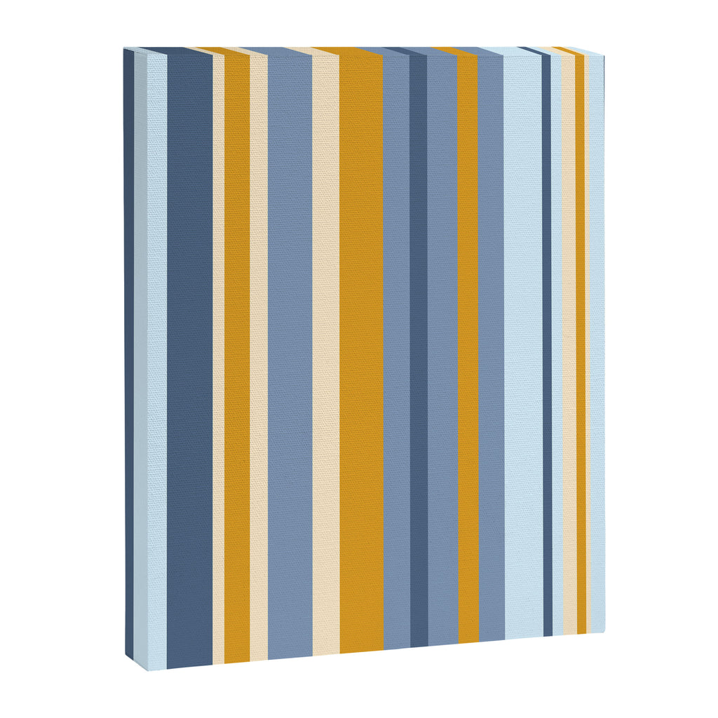 Vertical Stripes Variable Contemporary Retro Modern Pattern in Blue and Honey Mustard Canvas Print Gallery Image 6