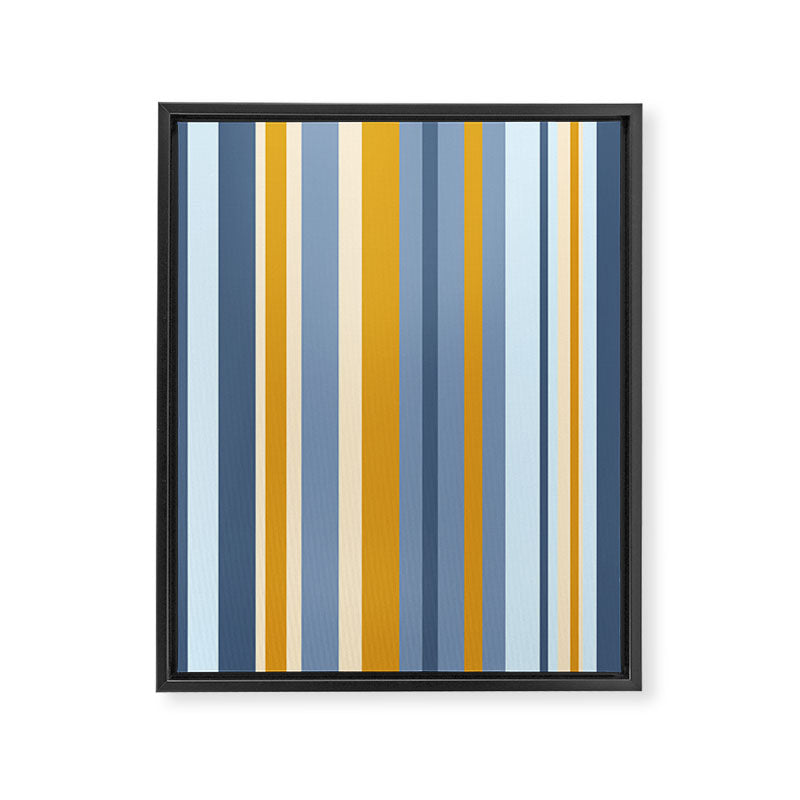 Vertical Stripes Variable Contemporary Retro Modern Pattern in Blue and Honey Mustard Framed Canvas Print Gallery Image 6