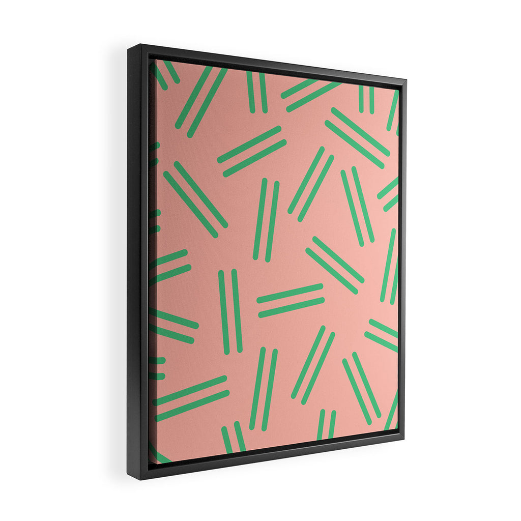 Very 80s Retro Pattern in Blush Pink and Bright Green Framed Canvas Print Gallery Image 2