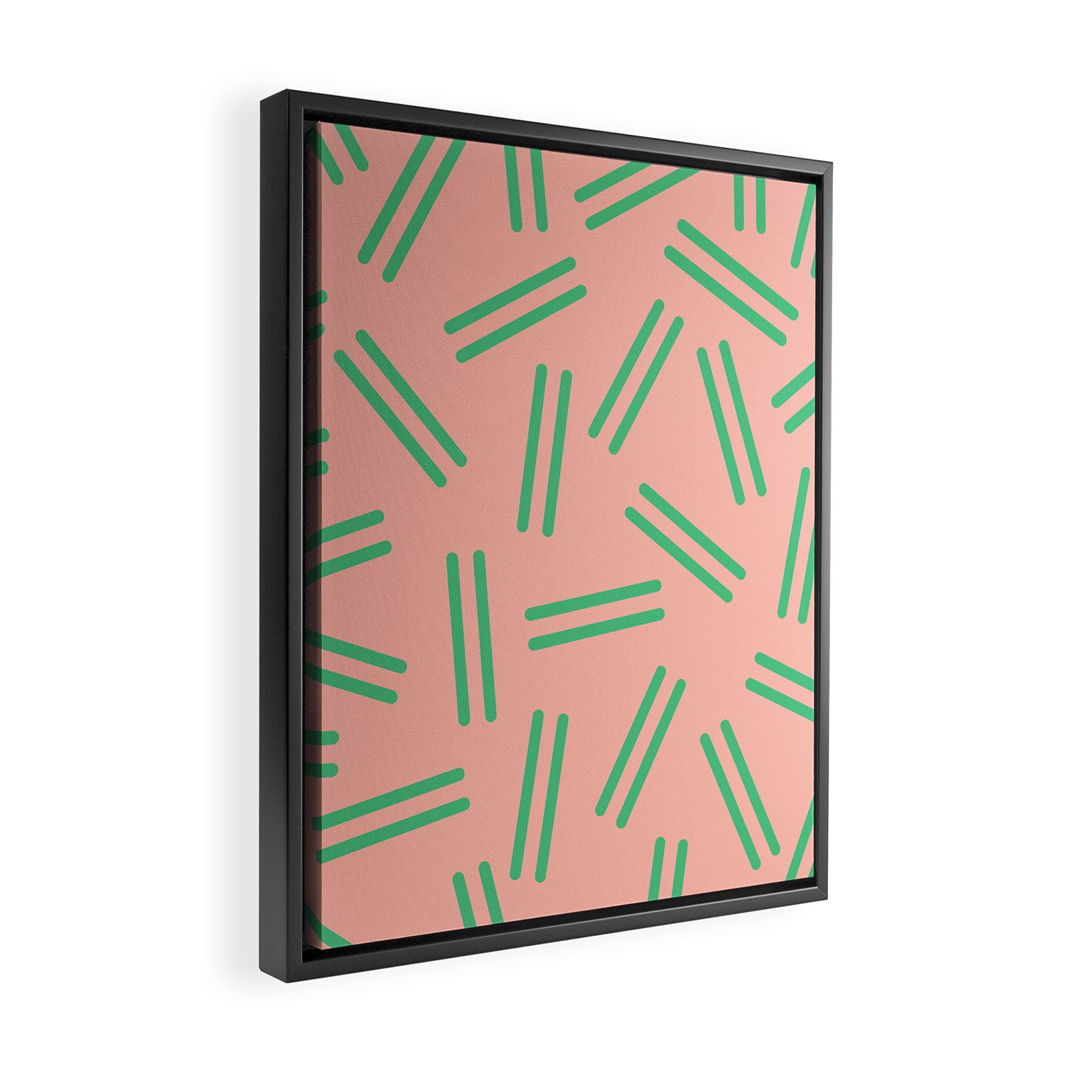 Very 80s Retro Pattern in Blush Pink and Bright Green Framed Canvas Print Gallery Image 2