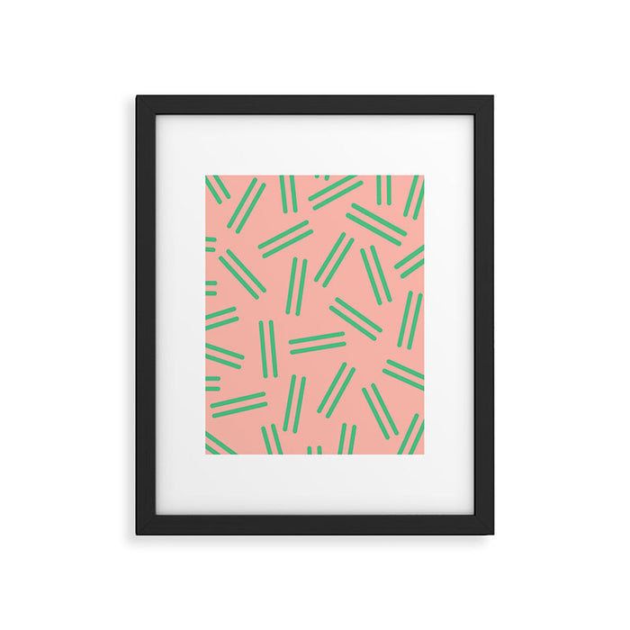 Very 80s Retro Pattern in Blush Pink and Bright Green Framed Art Print Gallery Image 1