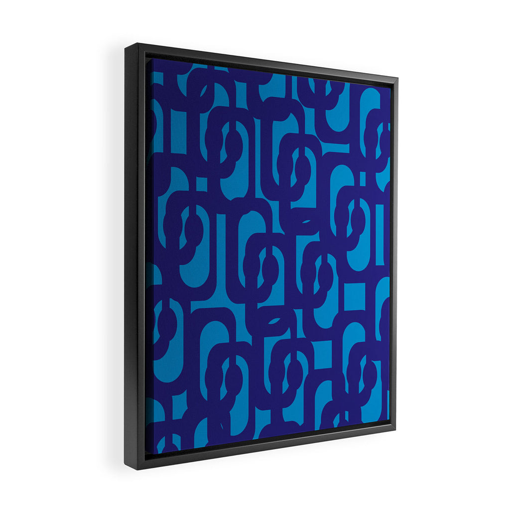 Very Blue Contemporary Mid Century Modern Loops Abstract Pattern Framed Canvas Print Gallery Image 2
