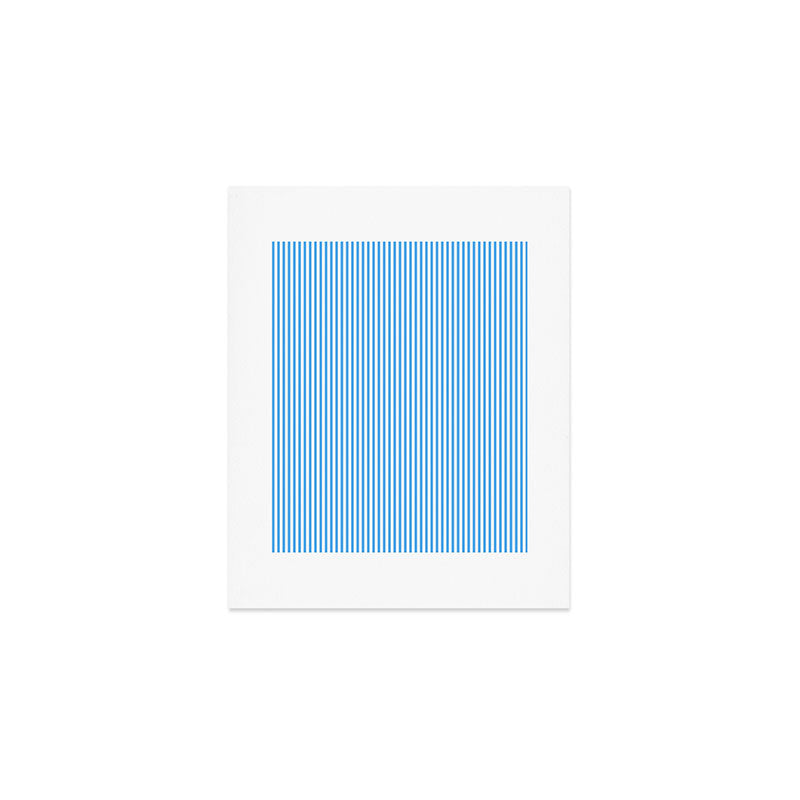 Very Narrow Blue and White Vertical Stripes Art Print Gallery Image 1