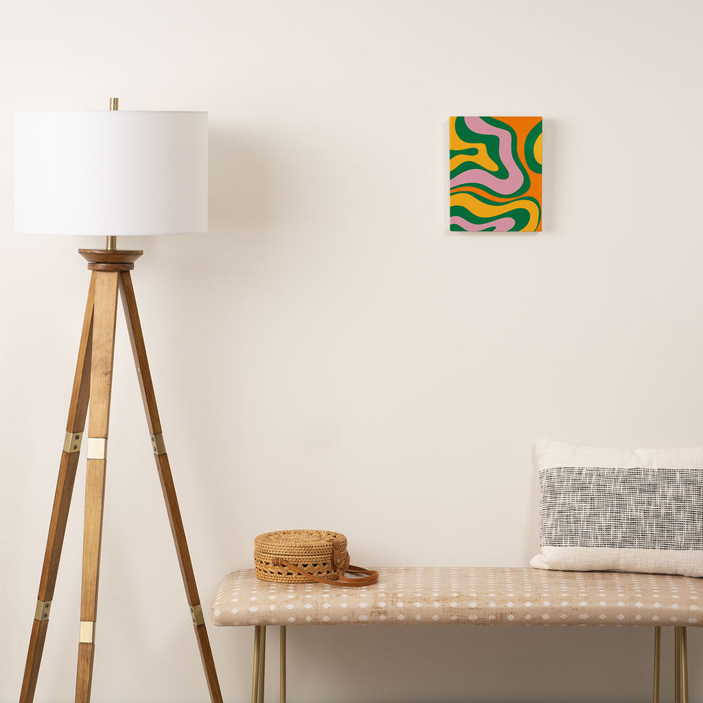 Vibrant Modern Retro Liquid Swirl Abstract Pattern Green Yellow Orange Pink Canvas Print Gallery Image 2