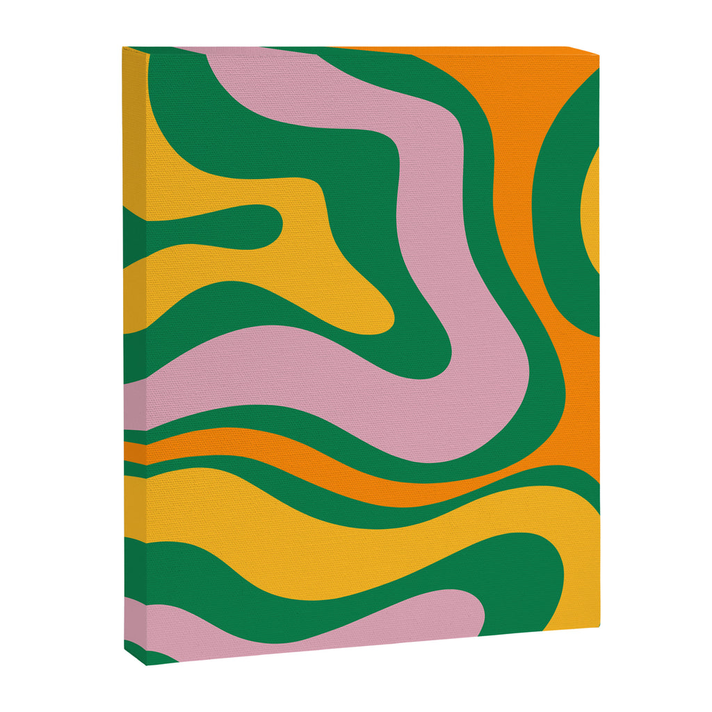 Vibrant Modern Retro Liquid Swirl Abstract Pattern Green Yellow Orange Pink Canvas Print Gallery Image 8