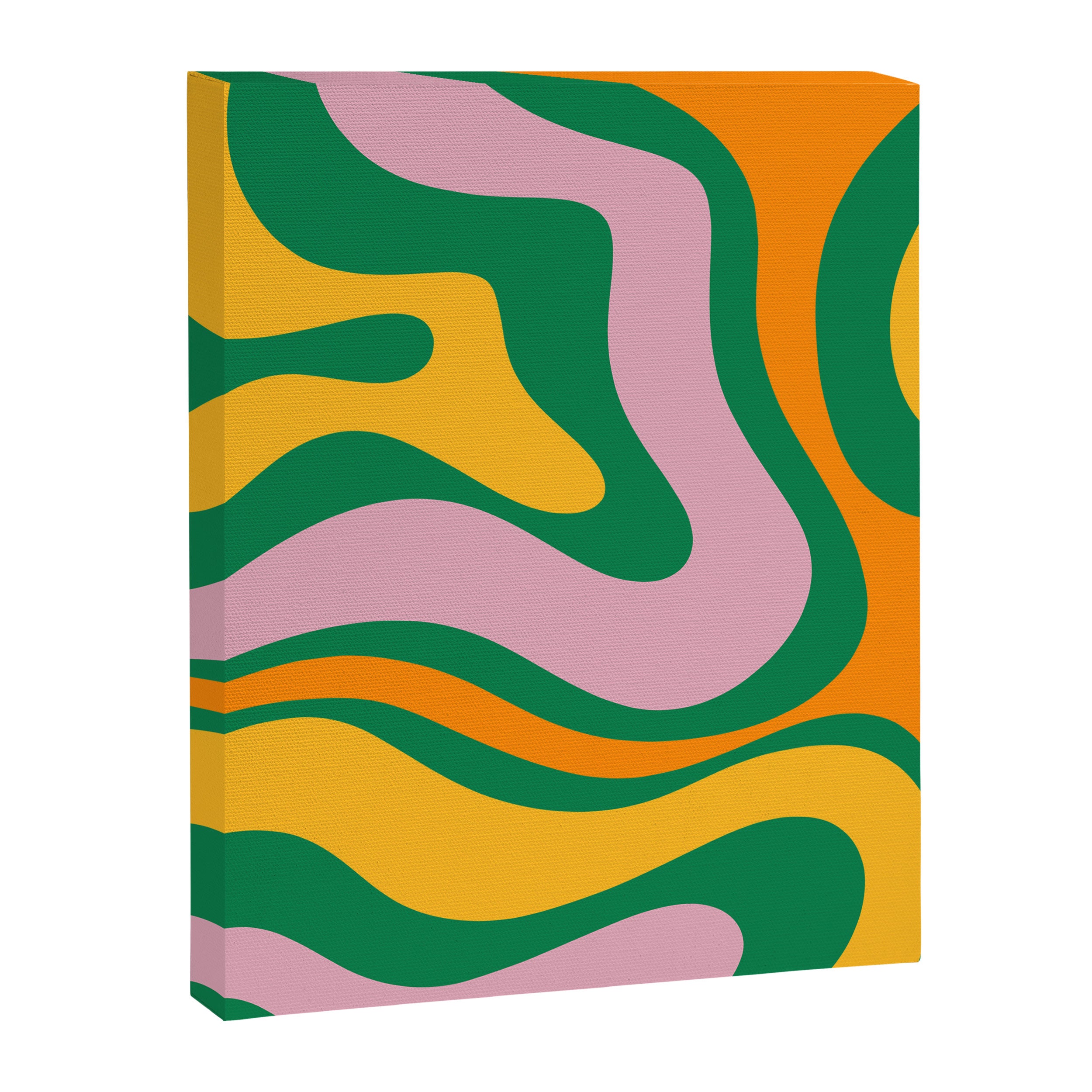 Vibrant Modern Retro Liquid Swirl Abstract Pattern Green Yellow Orange Pink Canvas Print Gallery Image 8