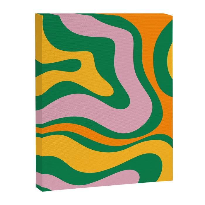 Vibrant Modern Retro Liquid Swirl Abstract Pattern Green Yellow Orange Pink Canvas Print Gallery Image 1