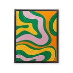 Vibrant Modern Retro Liquid Swirl Abstract Pattern Green Yellow Orange Pink Framed Canvas Print Gallery Image 8