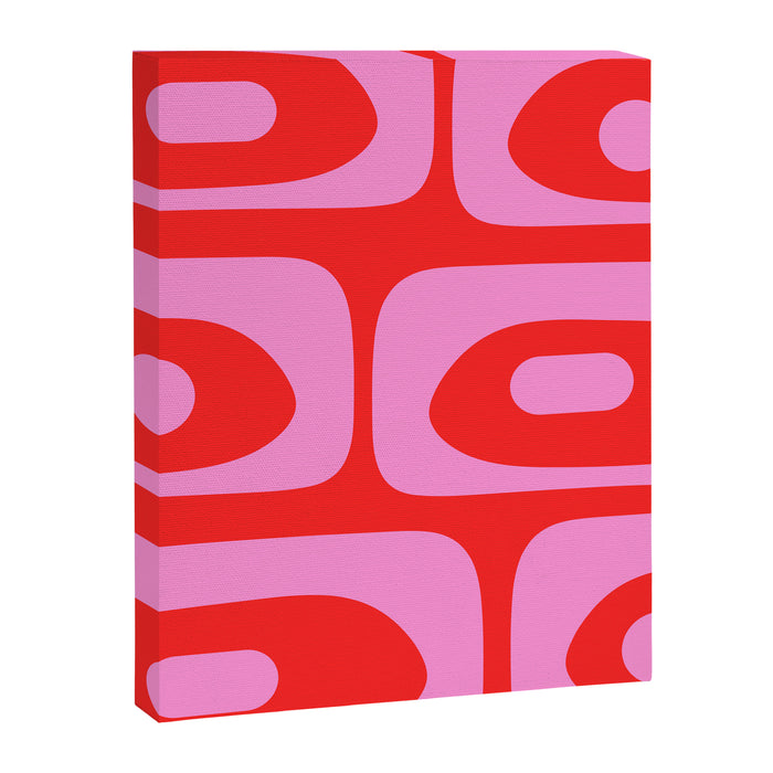 Vibrant Retro Abstract Piquet Pattern in Preppy Pink and Red Canvas Print Gallery Image 1