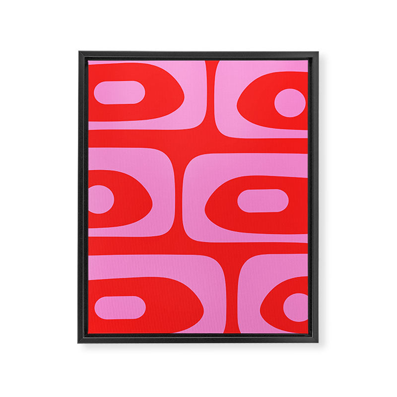 Vibrant Retro Abstract Piquet Pattern in Preppy Pink and Red Framed Canvas Print Gallery Image 8