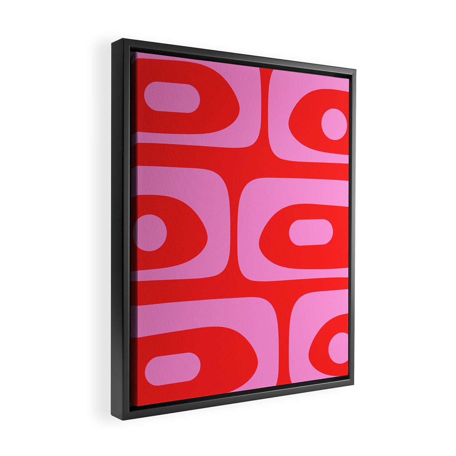 Vibrant Retro Abstract Piquet Pattern in Preppy Pink and Red Framed Canvas Print Gallery Image 2