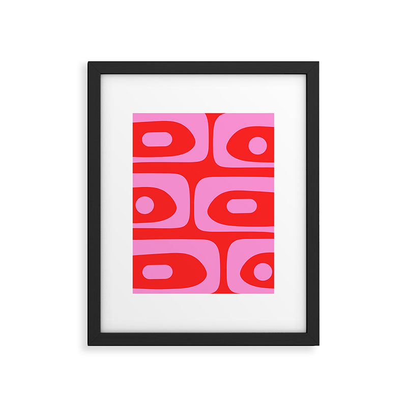 Vibrant Retro Abstract Piquet Pattern in Preppy Pink and Red Framed Art Print Gallery Image 6