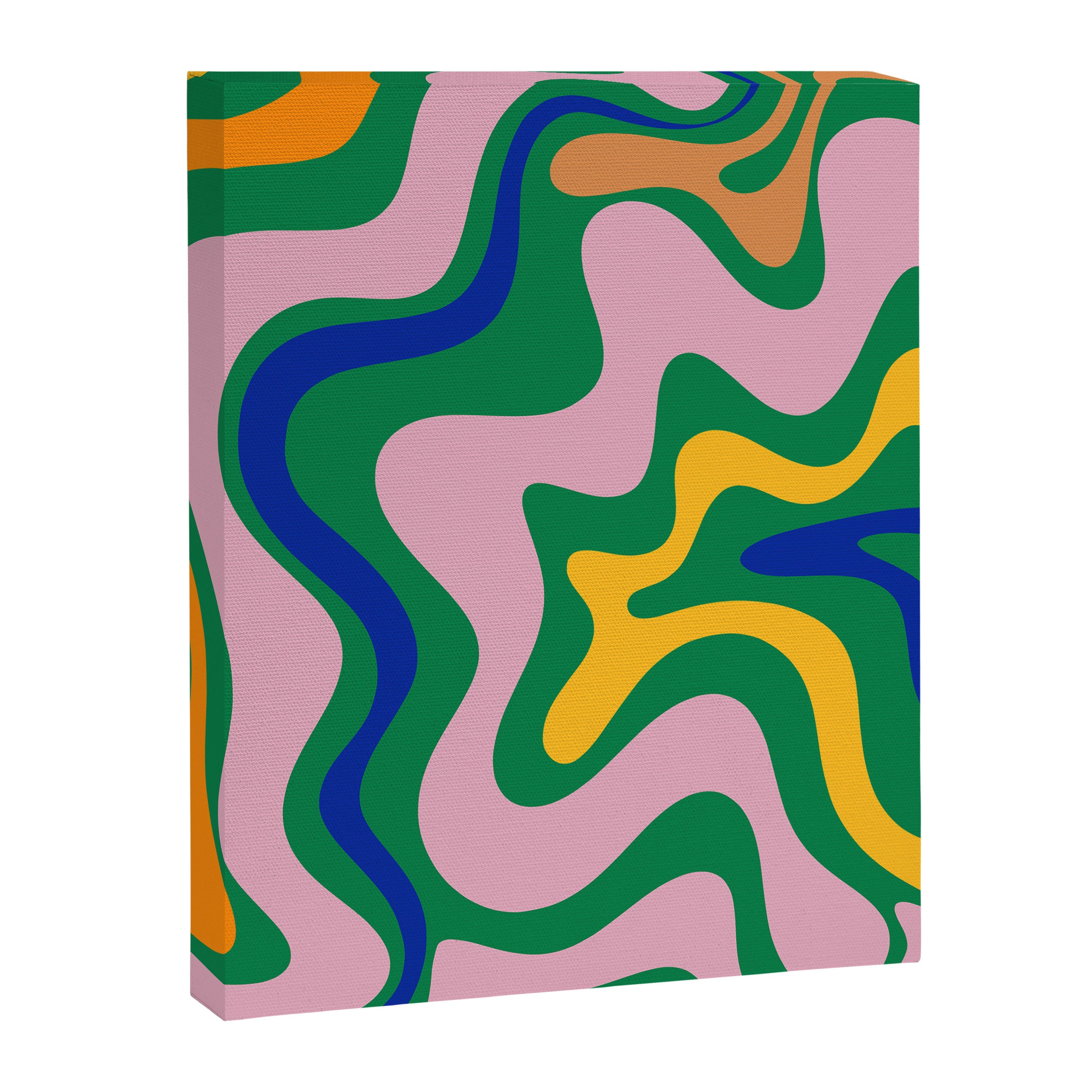 Vibrant Vivid Retro Liquid Swirl Abstract Pattern Green Pink Yellow Blue Canvas Print Gallery Image 6