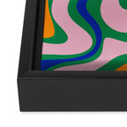 Vibrant Vivid Retro Liquid Swirl Abstract Pattern Green Pink Yellow Blue Framed Canvas Print Gallery Image 3