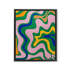 Vibrant Vivid Retro Liquid Swirl Abstract Pattern Green Pink Yellow Blue Framed Canvas Print Gallery Image 6