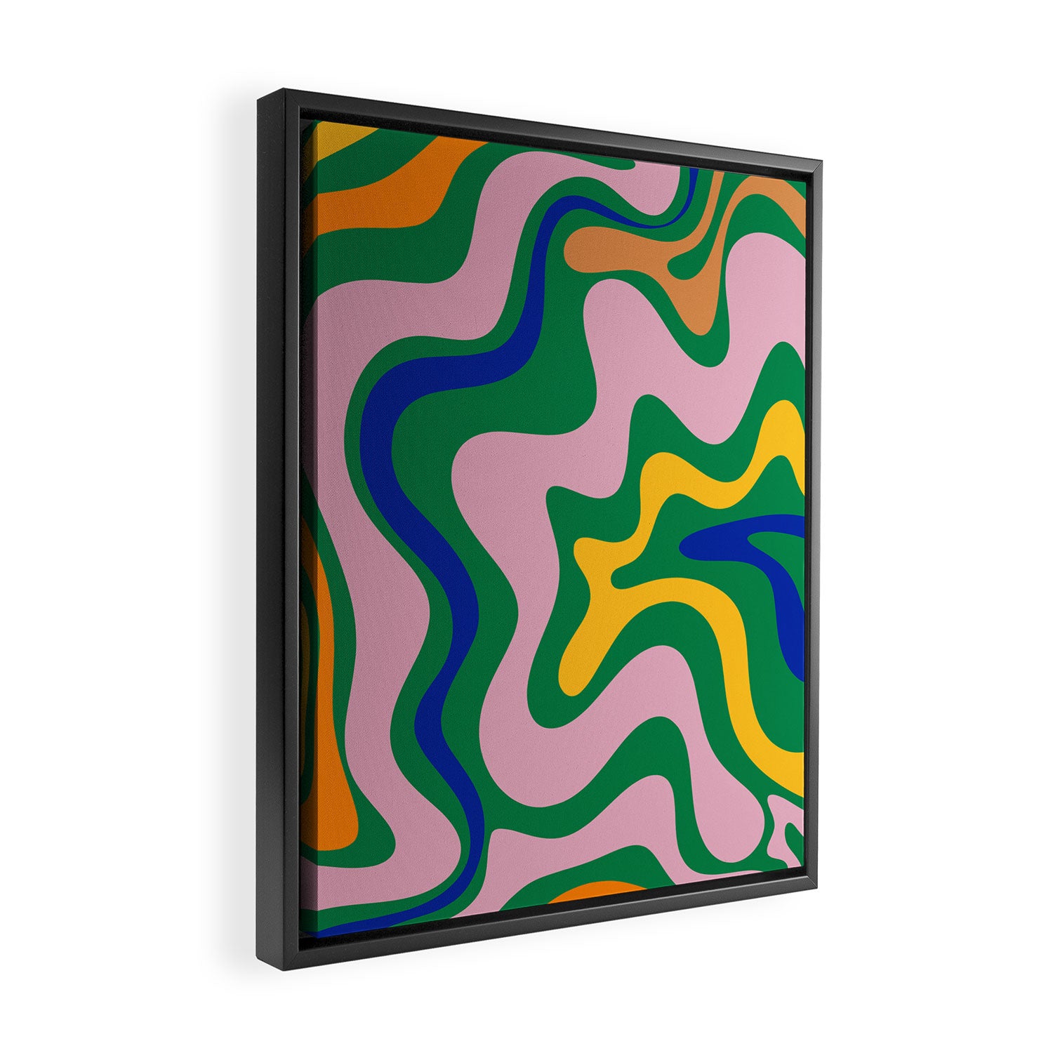 Vibrant Vivid Retro Liquid Swirl Abstract Pattern Green Pink Yellow Blue Framed Canvas Print Gallery Image 2