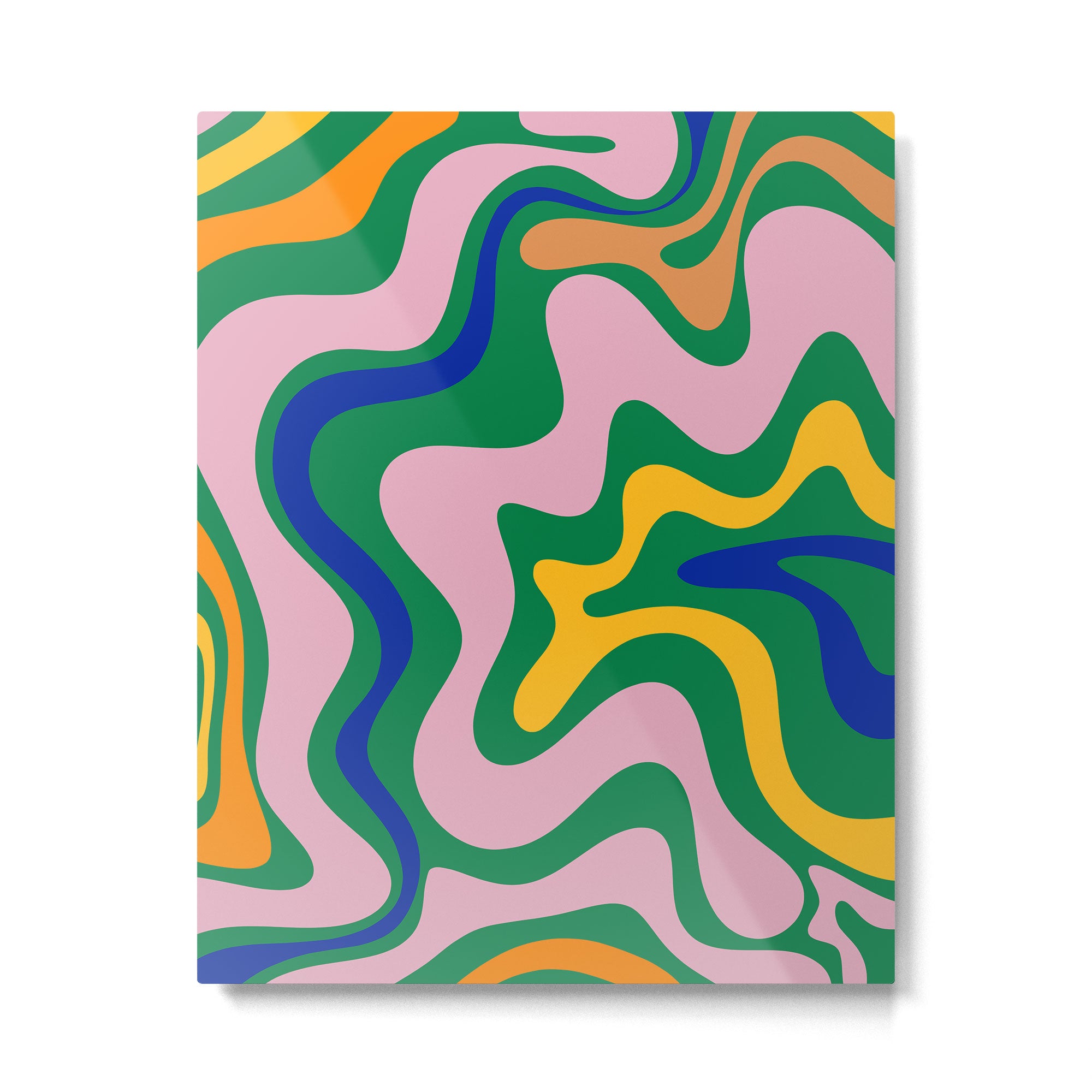 Vibrant Vivid Retro Liquid Swirl Abstract Pattern Green Pink Yellow Blue Metal Print Gallery Image 4