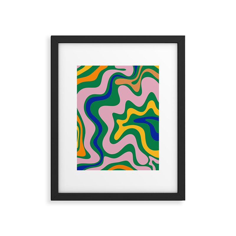Vibrant Vivid Retro Liquid Swirl Abstract Pattern Green Pink Yellow Blue Framed Art Print Gallery Image 5