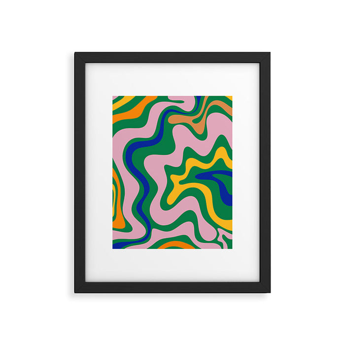 Vibrant Vivid Retro Liquid Swirl Abstract Pattern Green Pink Yellow Blue Framed Art Print Gallery Image 1