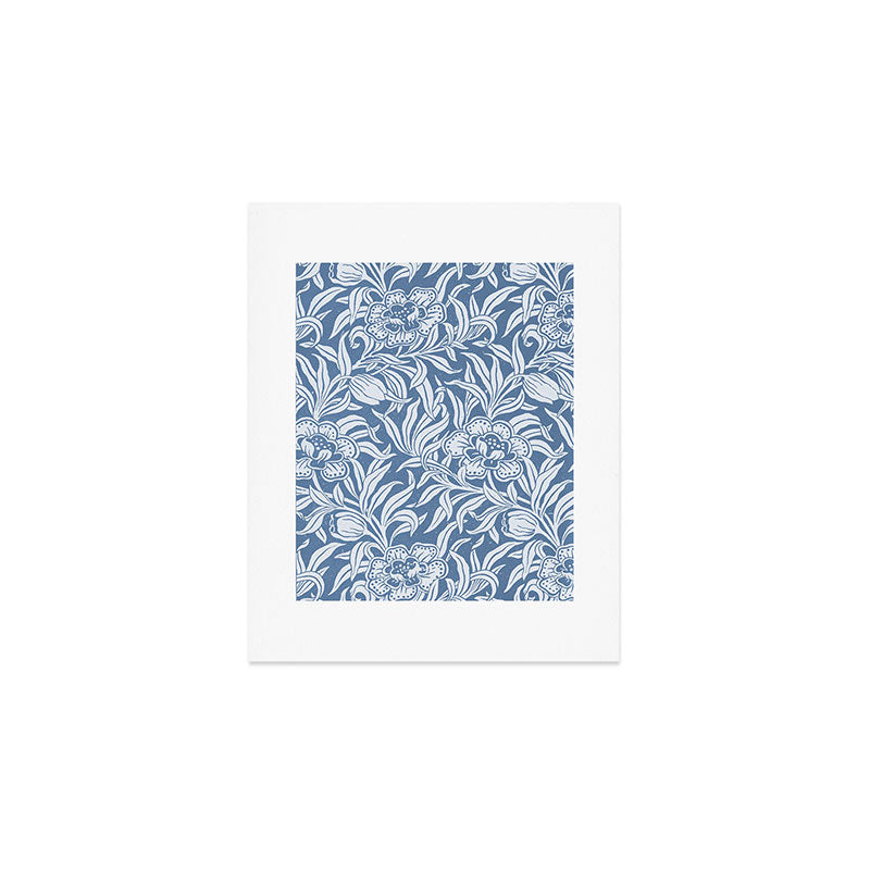 Vintage Botanical Pattern in Antique Blue Art Print Gallery Image 1