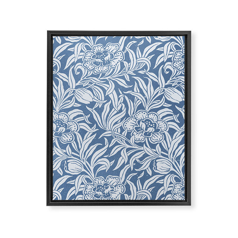 Vintage Botanical Pattern in Antique Blue Framed Canvas Print Gallery Image 6