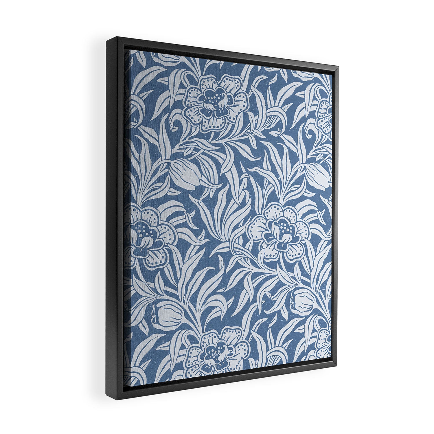 Vintage Botanical Pattern in Antique Blue Framed Canvas Print Gallery Image 2