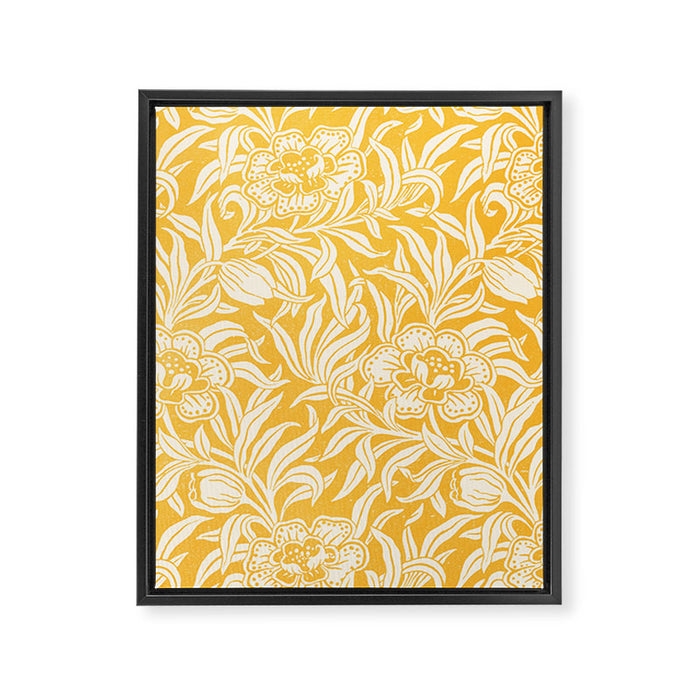 Vintage Botanical Pattern in Marigold Yellow Framed Canvas Print Gallery Image 1
