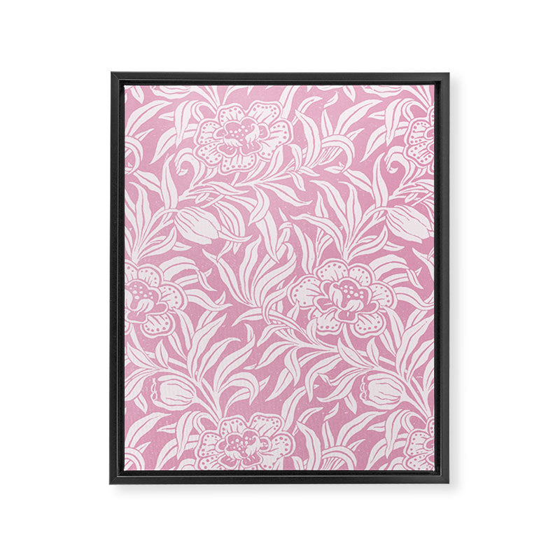 Vintage Botanical Pattern in Pretty Pink Framed Canvas Print Gallery Image 6