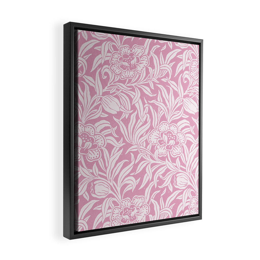 Vintage Botanical Pattern in Pretty Pink Framed Canvas Print Gallery Image 2