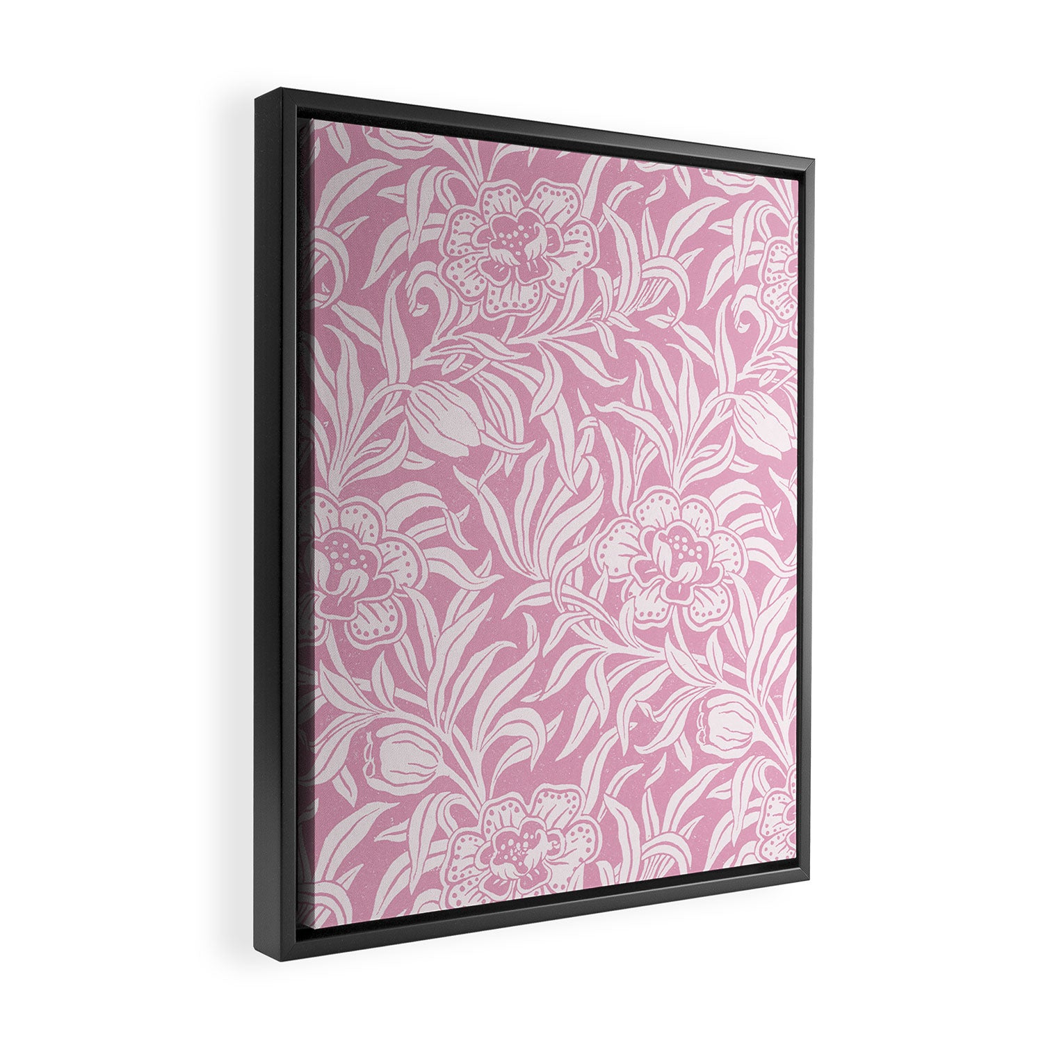 Vintage Botanical Pattern in Pretty Pink Framed Canvas Print Gallery Image 2