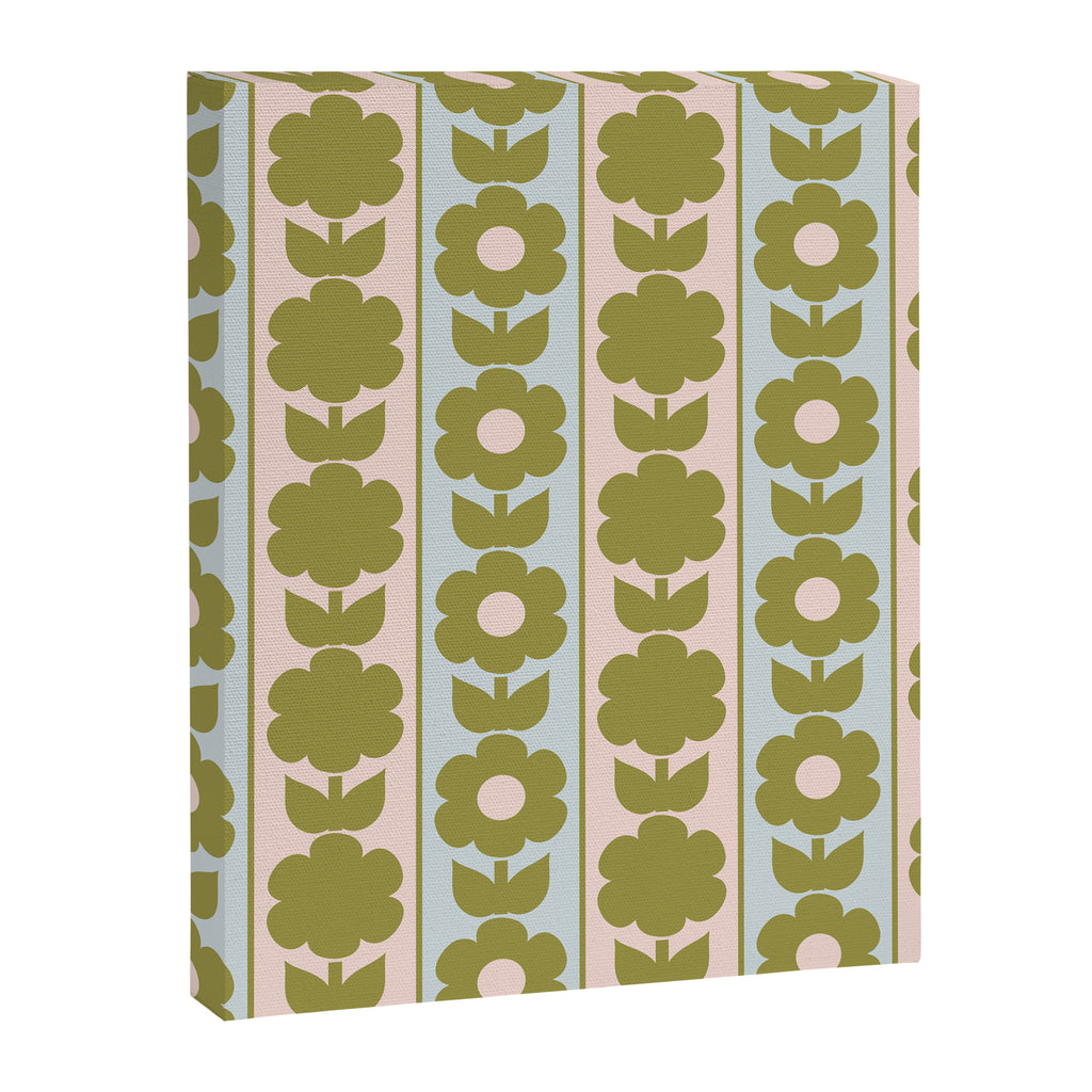 Vintage Contemporary Cottage Jonnty Flowers and Stripes Pattern in Olive Blush Aqua Canvas Print Gallery Image 8