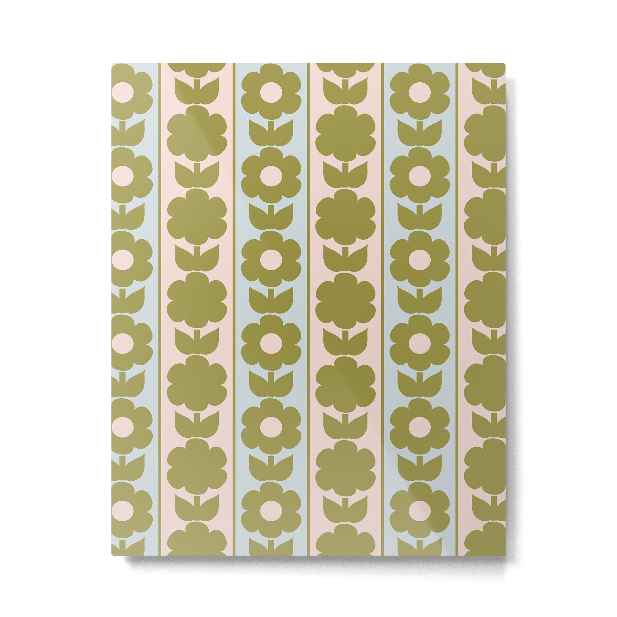 Vintage Contemporary Cottage Jonnty Flowers and Stripes Pattern in Olive Blush Aqua Metal Print Gallery Image 6